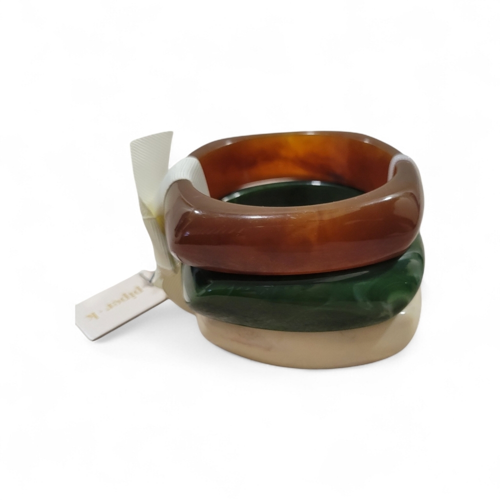 Piper-K Women's Chunk'y Bangle Bracelet Set of 3 Marbleized Amber/Green & Cream